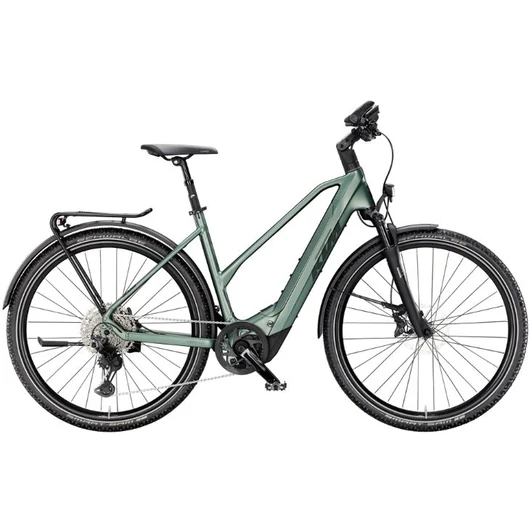 KTM MACINA CROSS 810 LFC TRAPÉZ OXYGEN GREEN MATT (BLACK) NŐI ELEKTROMOS CROSS TREKKING KERÉKPÁR 2025 - 46 CM
